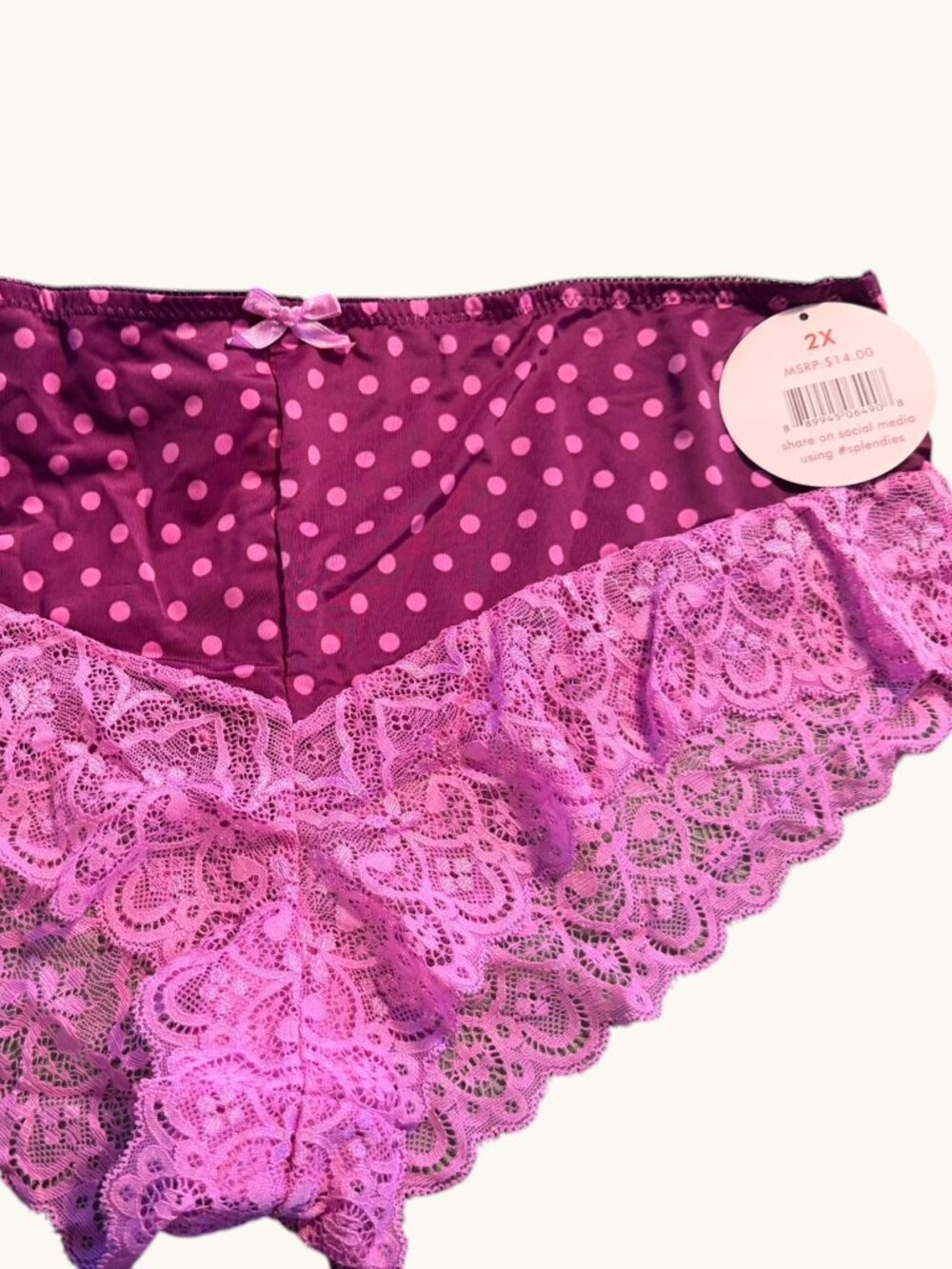 NWT Splendies Purple & Pink Lacey Polka Dot Panty Size 2X